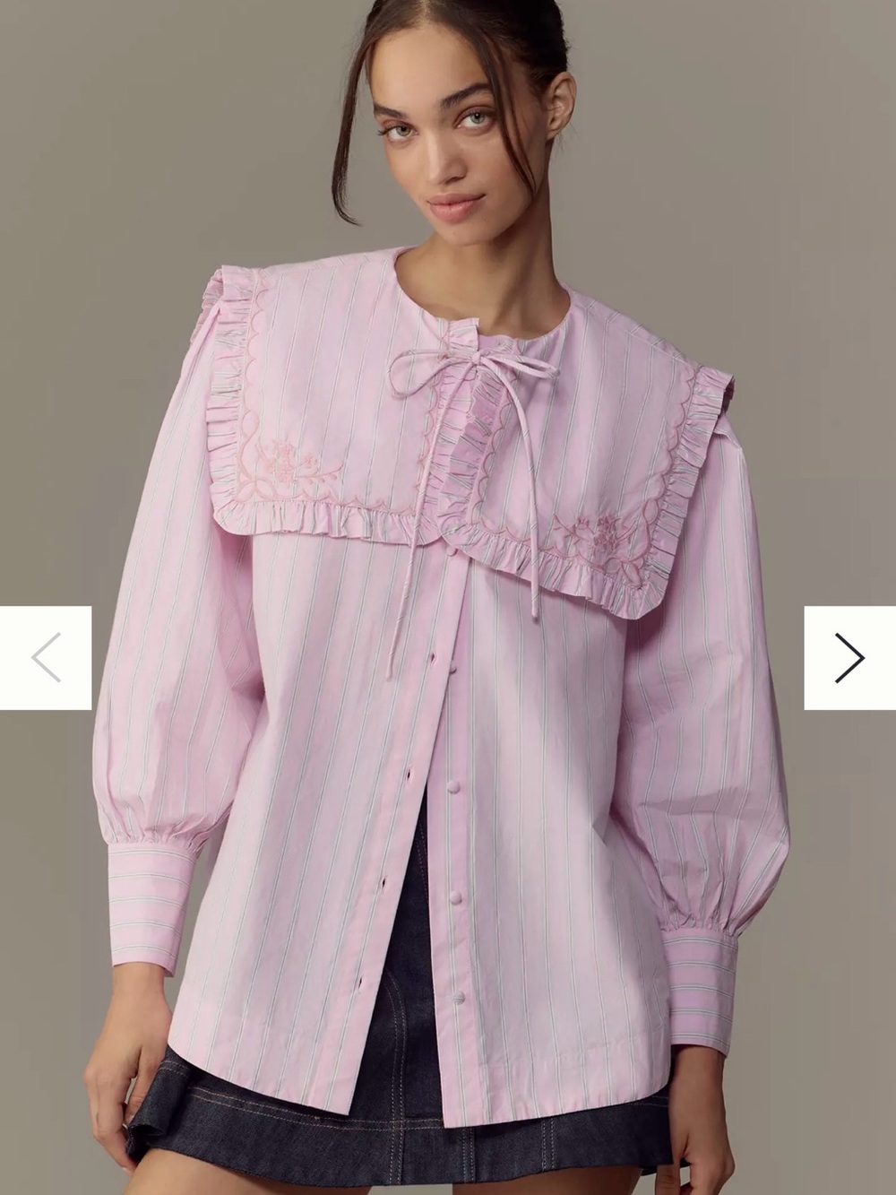 Damson Madder- Pink Embroidered Ruffle-Collar Bouse/